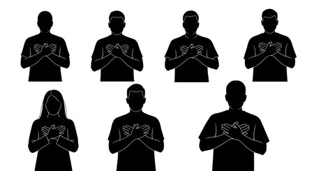 Black solid filled silhouettes isolated on plain white backgroundのイラスト素材