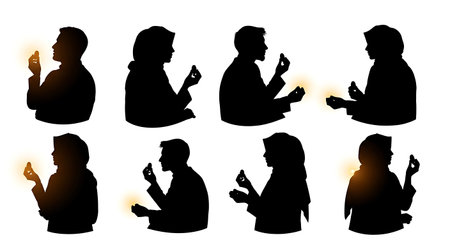 Black solid filled silhouettes isolated on plain white backgroundのイラスト素材