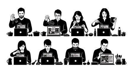 Black solid filled silhouettes isolated on plain white backgroundのイラスト素材