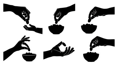 Black solid filled silhouettes isolated on plain white backgroundのイラスト素材