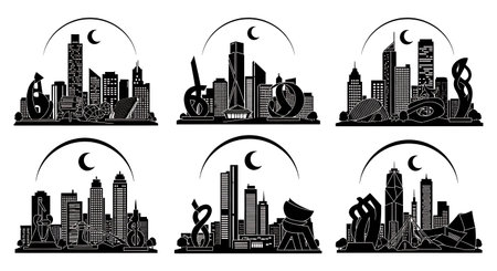 Black solid filled silhouettes isolated on plain white backgroundのイラスト素材