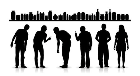 Black solid filled silhouettes isolated on plain white backgroundのイラスト素材