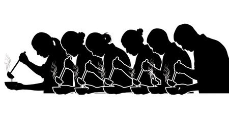 Black solid filled silhouettes isolated on plain white backgroundのイラスト素材