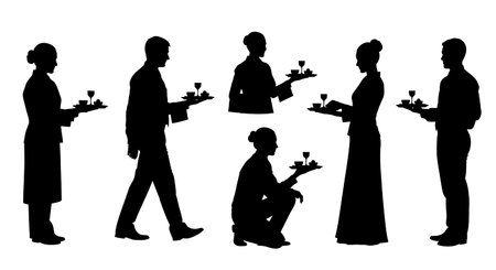 Black solid filled silhouettes isolated on plain white background