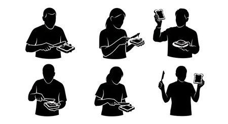 Black solid filled silhouettes isolated on plain white backgroundのイラスト素材