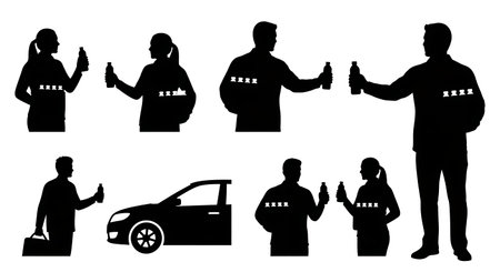 Black solid filled silhouettes isolated on plain white backgroundのイラスト素材