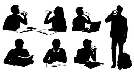 Black solid filled silhouettes isolated on plain white backgroundのイラスト素材