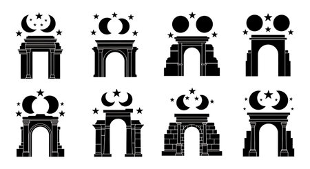 Black solid filled silhouettes isolated on plain white backgroundのイラスト素材