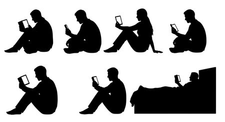 Black solid filled silhouettes isolated on plain white backgroundのイラスト素材