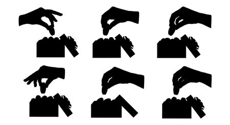 Black solid filled silhouettes isolated on plain white backgroundのイラスト素材