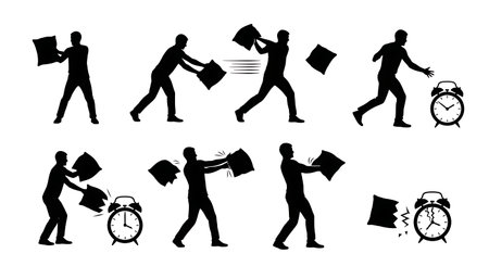 Black solid filled silhouettes isolated on plain white backgroundのイラスト素材