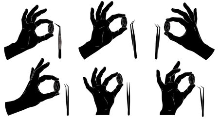 Black solid filled silhouettes isolated on plain white backgroundのイラスト素材