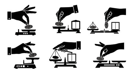 Black solid filled silhouettes isolated on plain white backgroundのイラスト素材