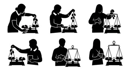 Black solid filled silhouettes isolated on plain white backgroundのイラスト素材