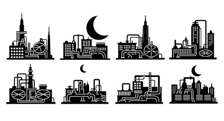 Black solid filled silhouettes isolated on plain white backgroundのイラスト素材