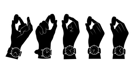 Black solid filled silhouettes isolated on plain white backgroundのイラスト素材