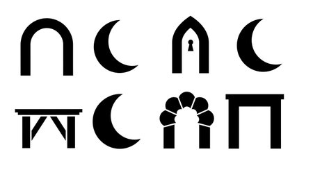 Black solid filled silhouettes isolated on plain white backgroundのイラスト素材