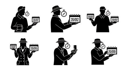 Black solid filled silhouettes isolated on plain white backgroundのイラスト素材