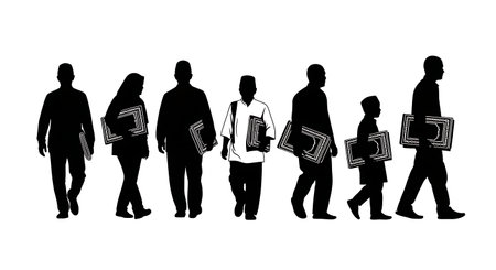 Black solid filled silhouettes isolated on plain white backgroundのイラスト素材