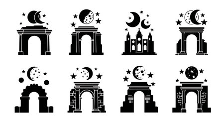 Black solid filled silhouettes isolated on plain white backgroundのイラスト素材