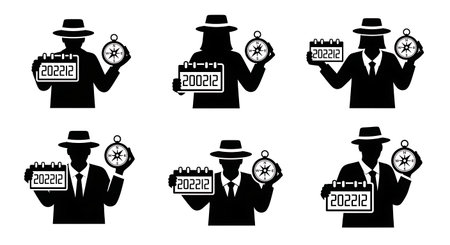 Black solid filled silhouettes isolated on plain white backgroundのイラスト素材