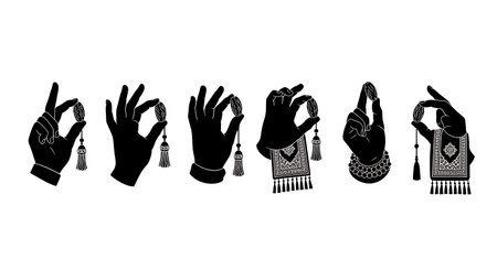 Black solid filled silhouettes isolated on plain white backgroundのイラスト素材