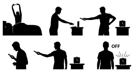 Black solid filled silhouettes isolated on plain white backgroundのイラスト素材