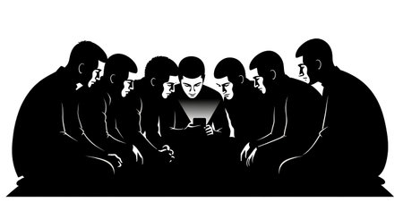 Black solid filled silhouettes isolated on plain white backgroundのイラスト素材