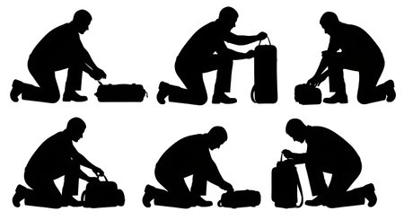 Black Solid BP Cuff Application Silhouettes Set of Six on White Background isolated on plain white background.のイラスト素材