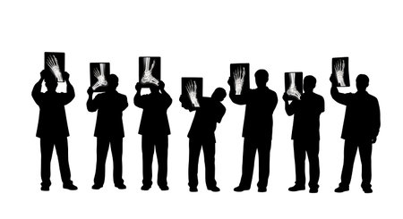Black Solid Doctor Foot X-Ray Silhouettes Set of Six on White Background isolated on plain white...