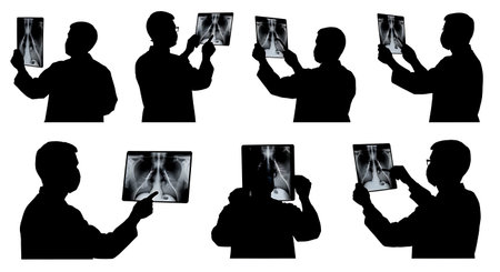 Black Solid Doctor Sinus X-Ray Silhouettes Set of Six on White Background isolated on plain white...