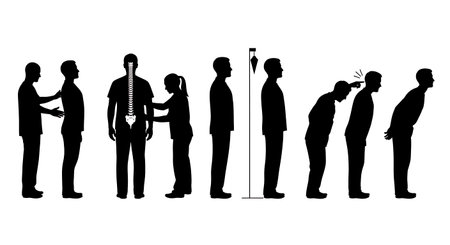 Black Solid Posture Analysis Silhouettes Set of Six on White Background isolated on plain white...