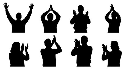Black Solid Teacher Clapping Silhouettes Set of Six on White Background isolated on plain white...