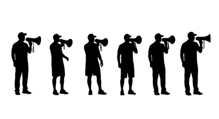 Black Solid Rowing Coach Silhouettes Set of Six on White Background isolated on plain white background.のイラスト素材