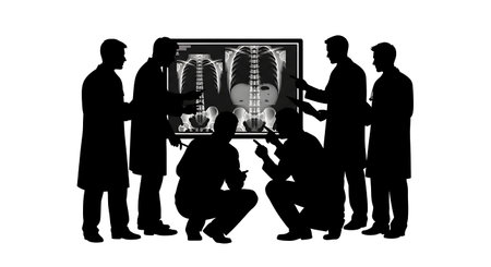 Black Solid Doctor Spine X-Ray Silhouettes Set of Six on White Background isolated on plain white...