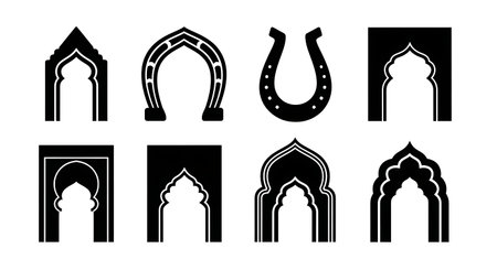 Black solid filled silhouettes isolated on plain white backgroundのイラスト素材
