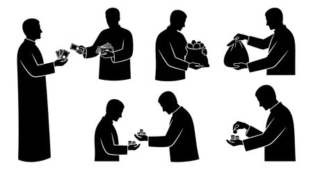 Black solid filled silhouettes isolated on plain white backgroundのイラスト素材