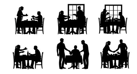 Black solid filled silhouettes isolated on plain white backgroundのイラスト素材
