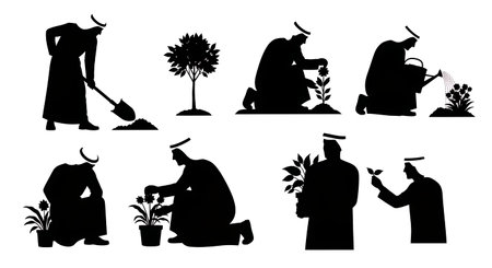 Black solid filled silhouettes isolated on plain white backgroundのイラスト素材