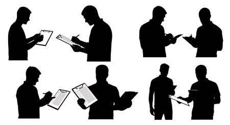 Black solid filled silhouettes isolated on plain white backgroundのイラスト素材