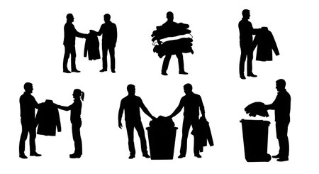 Black solid filled silhouettes isolated on plain white backgroundのイラスト素材