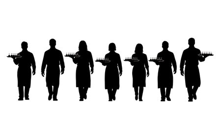 Black solid filled silhouettes isolated on plain white background