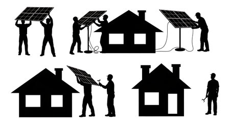 Black solid filled silhouettes isolated on plain white backgroundのイラスト素材