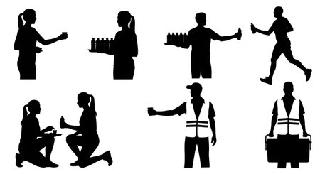 Black solid filled silhouettes isolated on plain white background