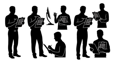 Black Solid Developer Kneeling Chair Silhouettes Set of Six on White Background isolated on plain white background.のイラスト素材