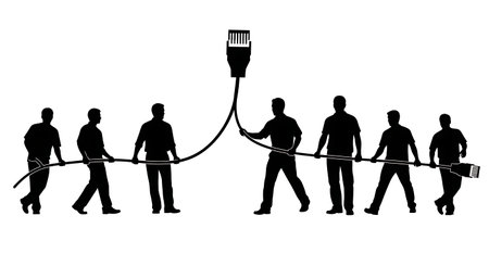 Black Solid Developer Network Cable Silhouettes Set of Six on White Background isolated on plain...