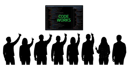 Black Solid Developer Thumbs Up Screen Silhouettes Set of Six on White Background isolated on plain...