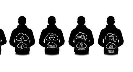 Black Solid Developer Upload Icon Silhouettes Set of Six on White Background isolated on plain white...