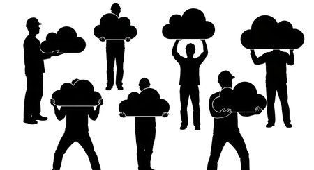 Black Solid Developers Holding Cloud Shapes Set of Six on White Background isolated on plain white background.のイラスト素材