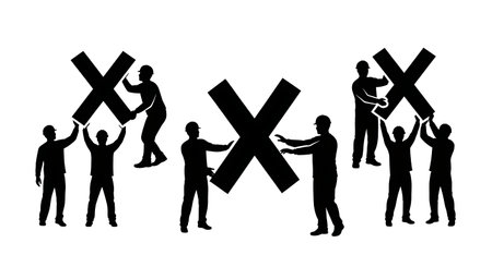 Black Solid Developers Holding X Mark Set of Six on White Background isolated on plain white background.のイラスト素材